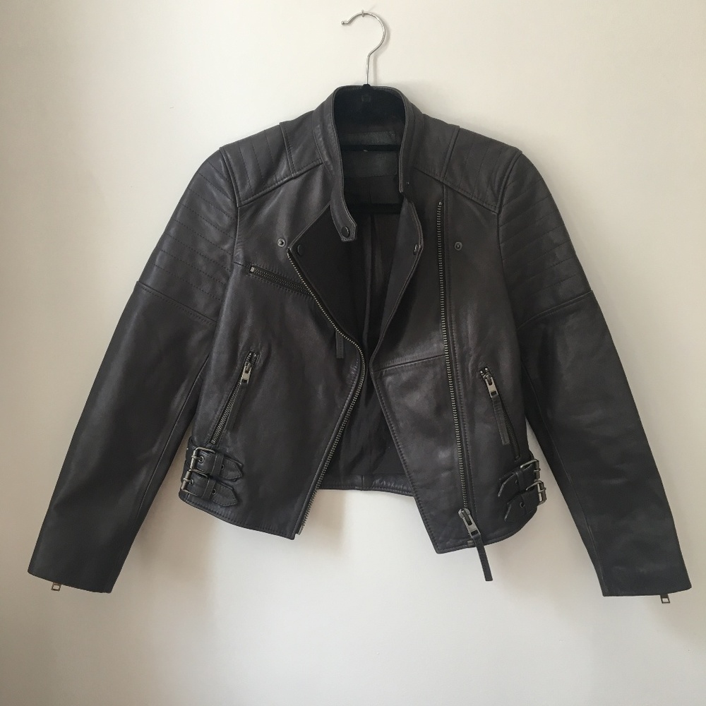 ALLSAINTS Leather Biker Jacket, dark grey/charcoal